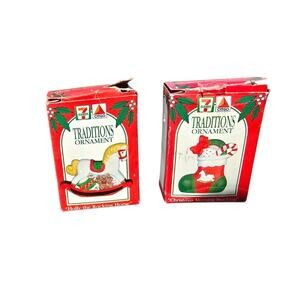 Vintage 1992 & Eleven Citgo Christmas Ornaments X2 Santa & Rocking Horse